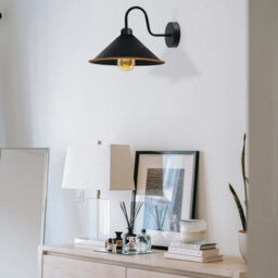 Vintage Industrial Wall Sconce E27 Black Gold Swan Neck Light Fixture Complete With Bulb - thumbnail 4