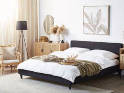 Beliani Bed Fabric Fitou 180 X 200 Cm (Eu Super King) Black - thumbnail 2