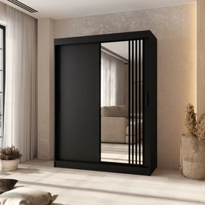 Arten Almeria Black 150Cm Mirrored Sliding Door Wardrobe For Modern Bedrooms - image 1