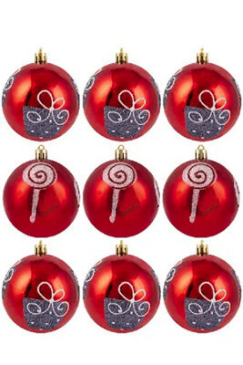 Christmas Tree World 10Cm Hand Painted Shatterproof Bauble Design 8 (9 Pack) - image 1