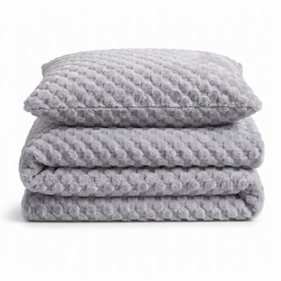 Velosso Silver Chunky Popcorn Faux Rabbit Fur Duvet Cover Set Single - image 1