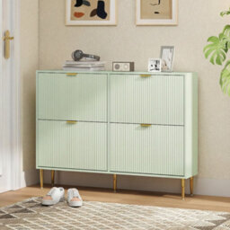Homcom Slim Shoe Storage Cabinet With 4 Flip Drawers For Hallway, Light Green - thumbnail 8