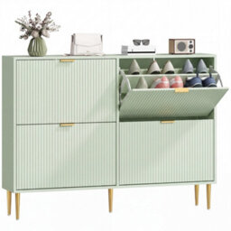 Homcom Slim Shoe Storage Cabinet With 4 Flip Drawers For Hallway, Light Green - thumbnail 2