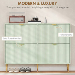 Homcom Slim Shoe Storage Cabinet With 4 Flip Drawers For Hallway, Light Green - thumbnail 4