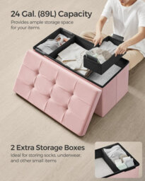 Songmics Storage Seat, Large Ottoman With Generous Interior Space, Jelly Pink - thumbnail 4