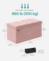 Songmics Storage Seat, Large Ottoman With Generous Interior Space, Jelly Pink - thumbnail 2