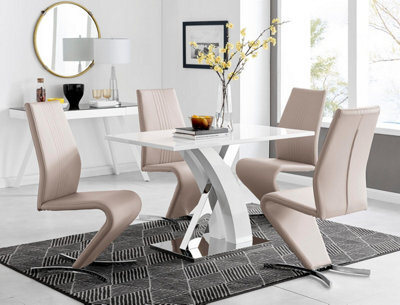 Furniturebox Uk Atlanta White High Gloss And Chrome Metal Rectangle Dining Table And 4 Cappuccino Beige Willow Dining Chairs Set - image 1