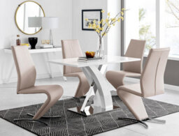 Furniturebox Uk Atlanta White High Gloss And Chrome Metal Rectangle Dining Table And 4 Cappuccino Beige Willow Dining Chairs Set - thumbnail 1