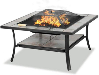 Homeology Shango Multi-Functional Black With Ceramic Tiles Outdoor Square Heater, Fire Pit, Brazier, Table - image 1