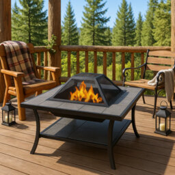 Homeology Shango Multi-Functional Black With Ceramic Tiles Outdoor Square Heater, Fire Pit, Brazier, Table - thumbnail 6