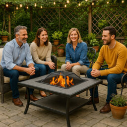 Homeology Shango Multi-Functional Black With Ceramic Tiles Outdoor Square Heater, Fire Pit, Brazier, Table - thumbnail 2