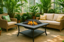 Homeology Shango Multi-Functional Black With Ceramic Tiles Outdoor Square Heater, Fire Pit, Brazier, Table - thumbnail 3