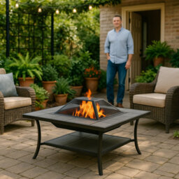 Homeology Shango Multi-Functional Black With Ceramic Tiles Outdoor Square Heater, Fire Pit, Brazier, Table - thumbnail 8