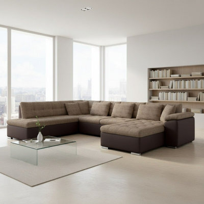 Niko Bis U Shaped Fold Out Corner Sofa Bed For Living Room With Storage Beige And Brown Right - image 1