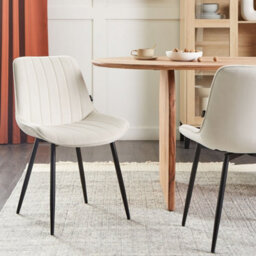 Set Of 2 Beige Armless Velvet Dining Chairs With Black Steel Legs - Wyld And Coco - thumbnail 2
