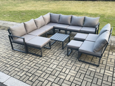 Fimous 12 Seater Patio Outdoor Garden Furniture Aluminium Lounge Corner Sofa Set With Square Coffee Table