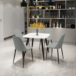Core Products Aspen White 80Cm Square Dining Table With 4 Light Grey Plastic Duo Design Chairs