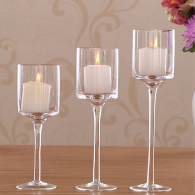 Living And Home 3 Pcs Glass Candle Holder Tealight Holder Set Candlestick Table Centerpiece - image 1
