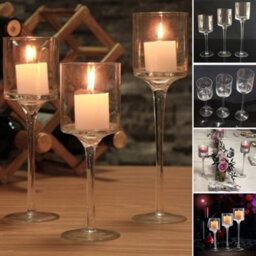 Living And Home 3 Pcs Glass Candle Holder Tealight Holder Set Candlestick Table Centerpiece - thumbnail 4