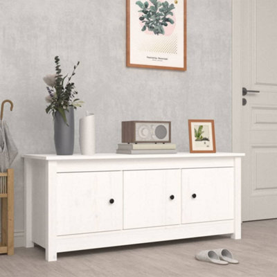 Berkfield Shoe Cabinet White 110X38X45.5 Cm Solid Wood Pine - image 1