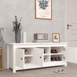 Berkfield Shoe Cabinet White 110X38X45.5 Cm Solid Wood Pine - thumbnail 7