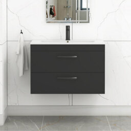 Royal Bathrooms Turin 800mm Wall Hung Vanity Unit Matt Black 2 Drawer Minimalist Basin With Matt Black Handles - thumbnail 1