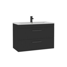 Royal Bathrooms Turin 800mm Wall Hung Vanity Unit Matt Black 2 Drawer Minimalist Basin With Matt Black Handles - thumbnail 6