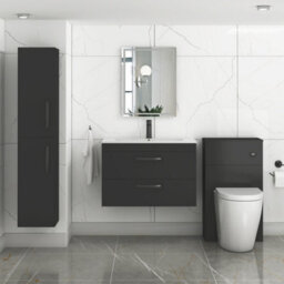 Royal Bathrooms Turin 800mm Wall Hung Vanity Unit Matt Black 2 Drawer Minimalist Basin With Matt Black Handles - thumbnail 4