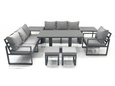 Fimous Outdoor Garden Furniture Set Aluminium Lounge Sofa Adjustable Rising Lifting Dining Table Sets With 2 Small Footstools - image 1