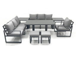 Fimous Outdoor Garden Furniture Set Aluminium Lounge Sofa Adjustable Rising Lifting Dining Table Sets With 2 Small Footstools - thumbnail 1