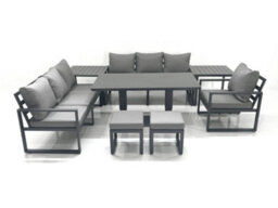 Fimous Outdoor Garden Furniture Set Aluminium Lounge Sofa Adjustable Rising Lifting Dining Table Sets With 2 Small Footstools - thumbnail 2
