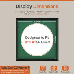 "16X16"" Black Swept Vinyl Record Frame With Emerald Mount For 12 Inch Lp Disc - Ak Frames" - thumbnail 2