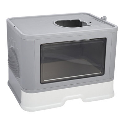 Darphe Grey Enclosed Folding Plastic Cat Litter Box With Scoop, 48.5Cm W X 38Cm D X 36.5Cm H - image 1