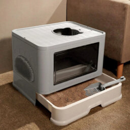 Darphe Grey Enclosed Folding Plastic Cat Litter Box With Scoop, 48.5Cm W X 38Cm D X 36.5Cm H - thumbnail 2