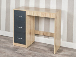Urbn-Living Urbnliving Height 79.5Cm 3 Drawer Wooden Bedroom Dressing Computer Work Table Desk Oak Carcass And Black Drawers Jewellery - thumbnail 2