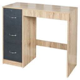 Urbn-Living Urbnliving Height 79.5Cm 3 Drawer Wooden Bedroom Dressing Computer Work Table Desk Oak Carcass And Black Drawers Jewellery