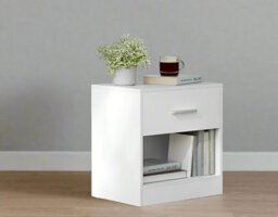 Modcraft Set Of Two White Bedside Table With Drawer , Modern Nightstand For Bedroom Or Living Room - thumbnail 3