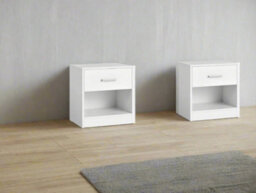 Modcraft Set Of Two White Bedside Table With Drawer , Modern Nightstand For Bedroom Or Living Room - thumbnail 2