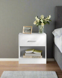 Modcraft Set Of Two White Bedside Table With Drawer , Modern Nightstand For Bedroom Or Living Room - thumbnail 4