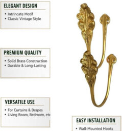 Sisi UK Vintage Brass Curtain Tie Back Feather Leaf Design Decorative Drapery Holdback Hook Single Piece - thumbnail 6