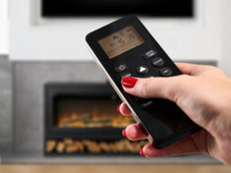 Acantha Pre-Built Concrete Effect Media Wall 3 With Vision Electric Media Stove & Log Store In Black - thumbnail 7
