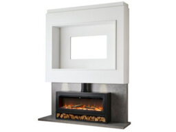 Acantha Pre-Built Concrete Effect Media Wall 3 With Vision Electric Media Stove & Log Store In Black - thumbnail 4