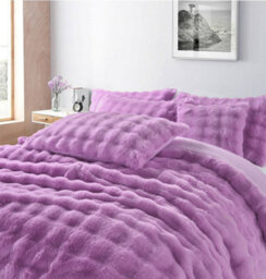 Homes & Linen Lilac Teddy Square Duvet Cover Set Ultra Soft Plush Bedding With Matching Pillowcases
