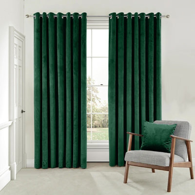 Moonlight Bedding Velvet Ring Top Curtains- Fully Lined Dim Out Blackout Pair, Ultra Soft Thermal Curtains (Emerald, 90 X 90 Inch) - image 1