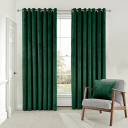 Moonlight Bedding Velvet Ring Top Curtains- Fully Lined Dim Out Blackout Pair, Ultra Soft Thermal Curtains (Emerald, 90 X 90 Inch) - thumbnail 1