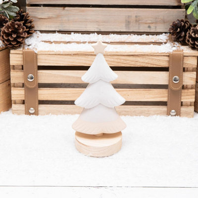Annibells White Ceramic Christmas Tree On Wood Base (11179) - Small - image 1