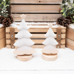 Annibells White Ceramic Christmas Tree On Wood Base (11179) - Small - thumbnail 3