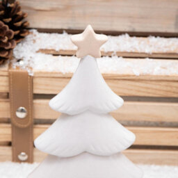 Annibells White Ceramic Christmas Tree On Wood Base (11179) - Small - thumbnail 2