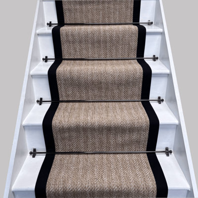 RainbowHome Venza Beige Cream Self Stripe Rib Stair Runner With 100% Cotton Black Border 70 700 - image 1