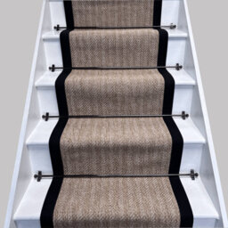 RainbowHome Venza Beige Cream Self Stripe Rib Stair Runner With 100% Cotton Black Border 70 700 - thumbnail 1